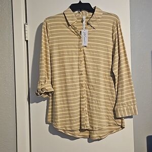 New cream and tan striped blouse multiple ways to wear